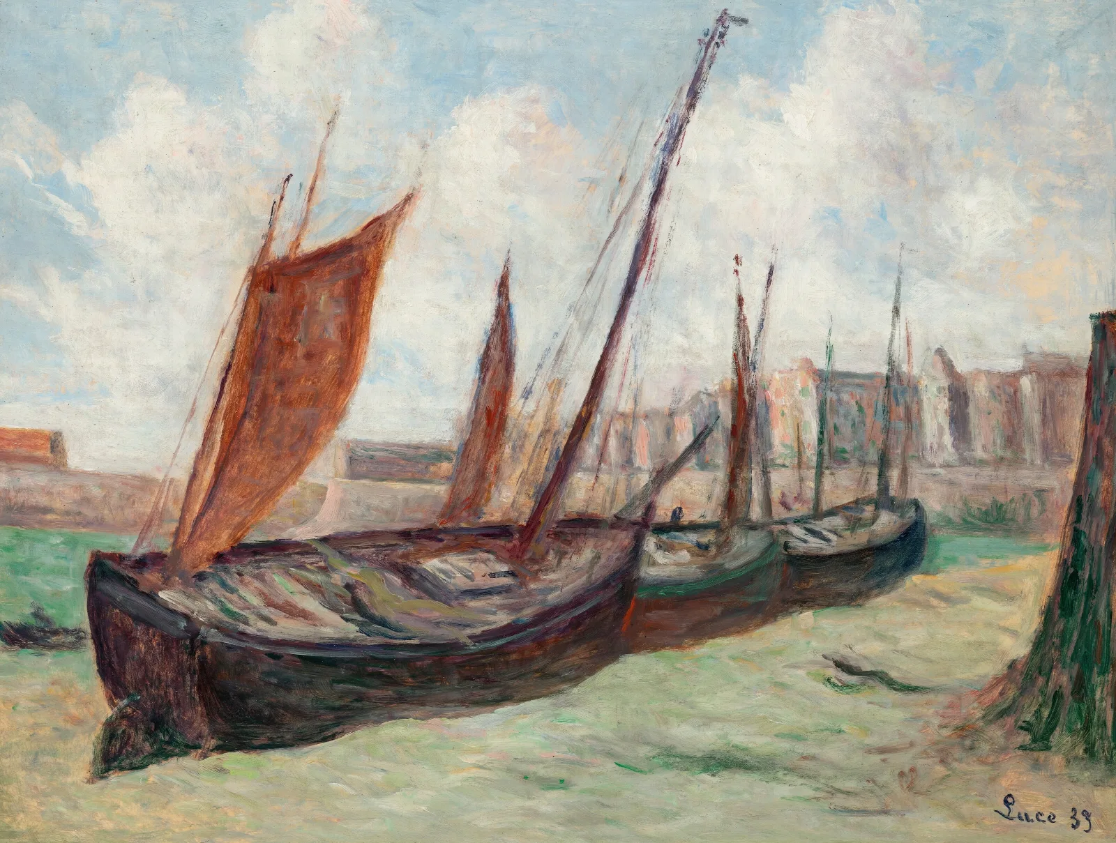 Le Treport Barques De Peche Echouees Sur La Plage Wall Art by Maximilien Luce - Canvas Print
