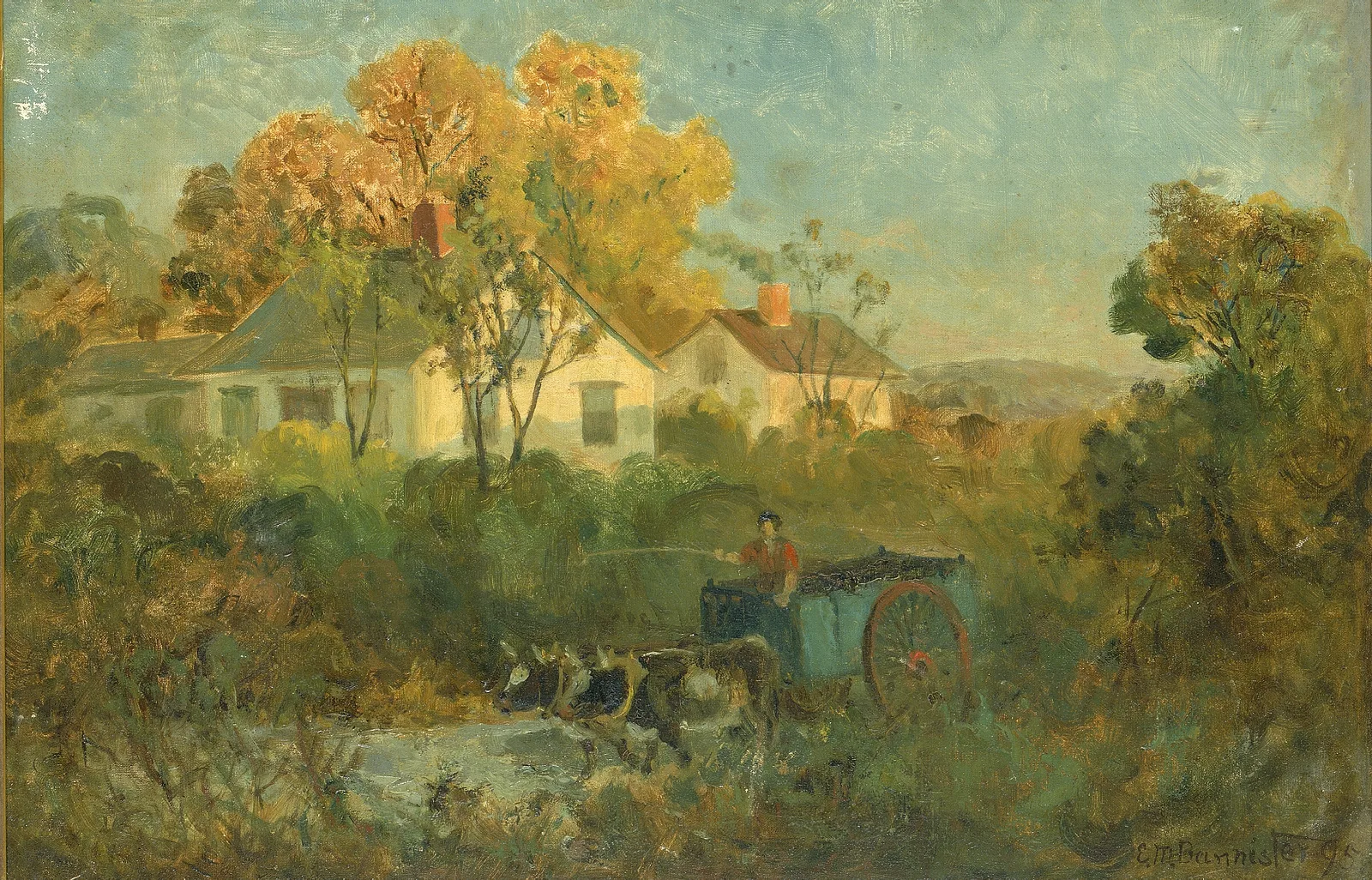 The Drinking Pool Man In Cart With Oxen At Pool Wall Art by Edward Mitchell Bannister - Canvas Print