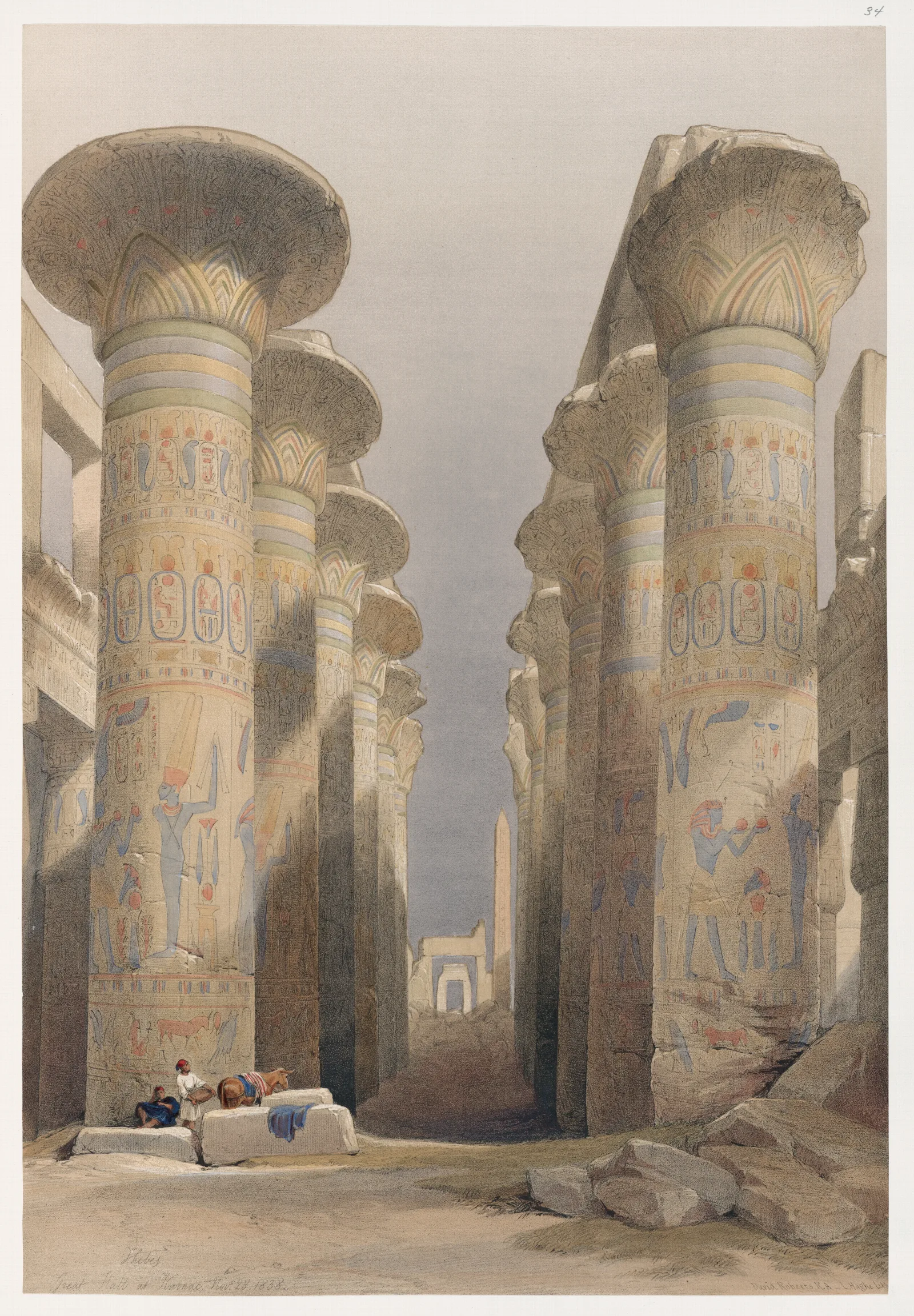 Thebes Great Hall At Karnak Nov 28 1838 Wall Art by David Roberts - Canvas Print