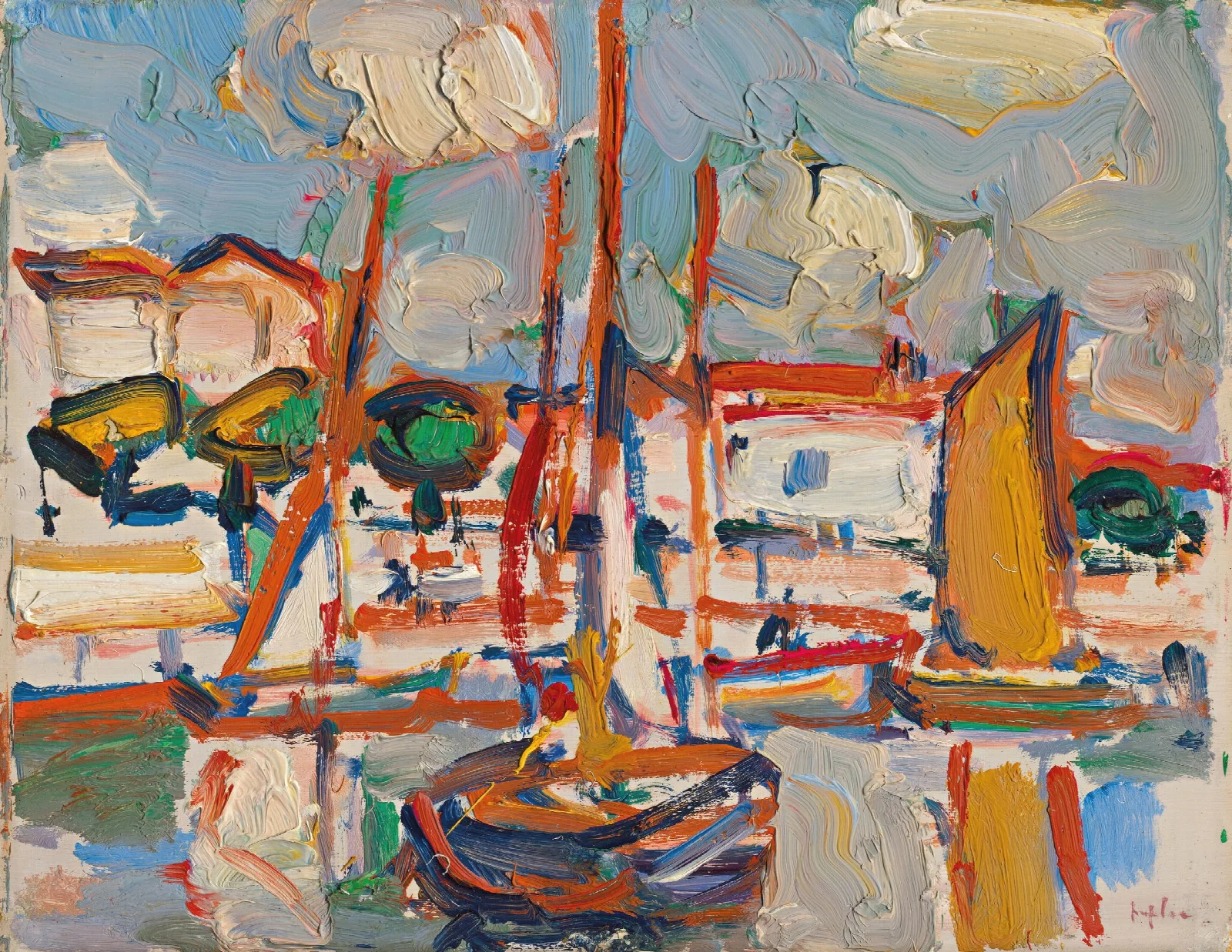 Boats In Port Wall Art by Samuel John Peploe - Canvas Print