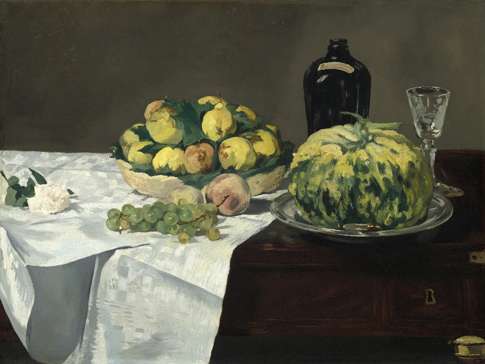 Still Life With Melon And Peaches Wall Art by Édouard Manet - Canvas Print