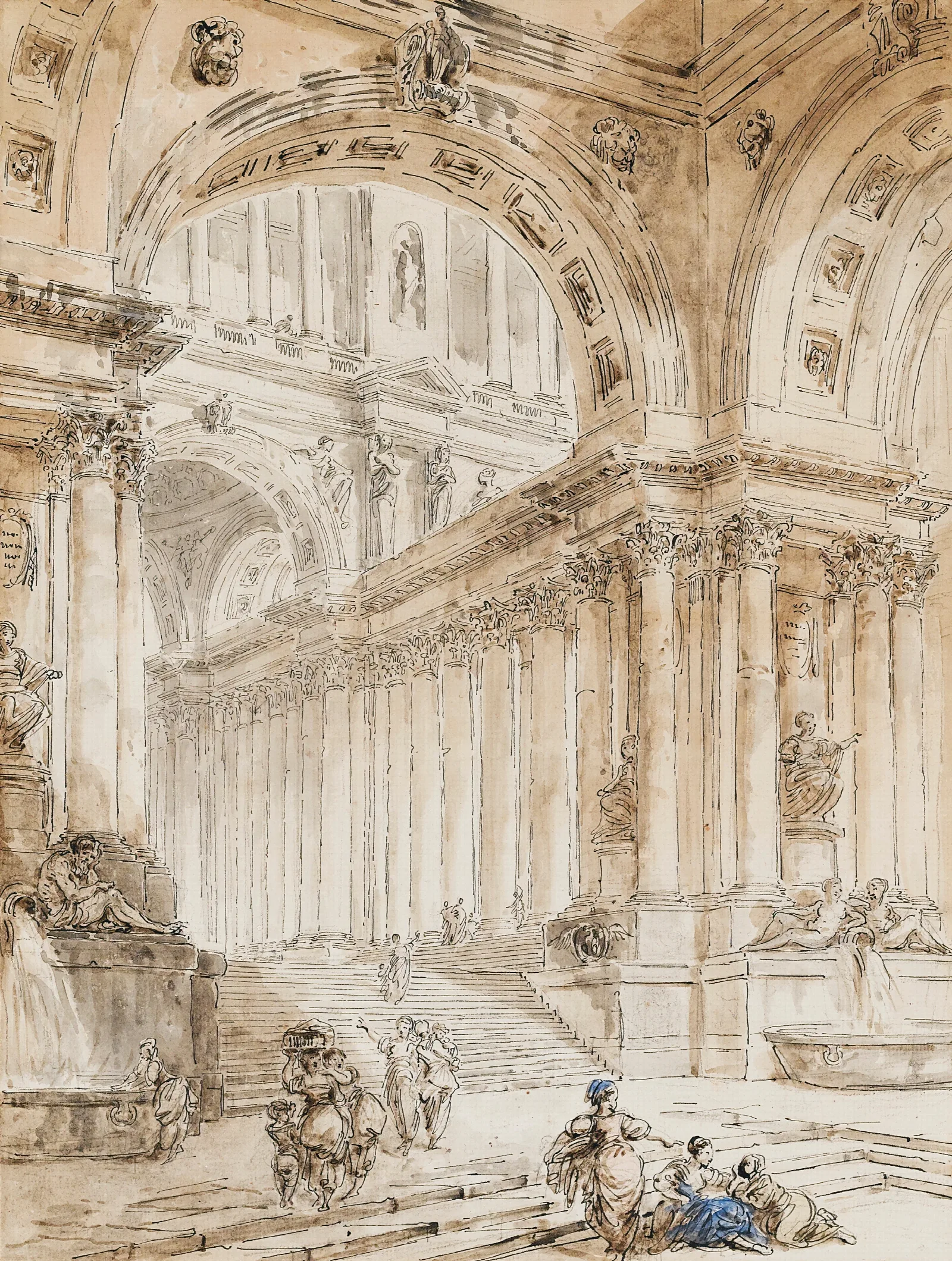 Architectural Composition With Portico Wall Art by Hubert Robert - Canvas Print