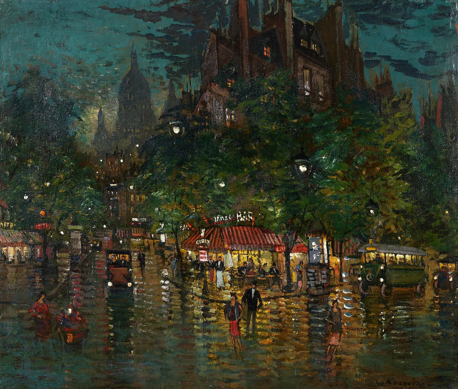 Paris Scene Nocturne Wall Art by Konstantin Alexeevich Korovin - Canvas Print