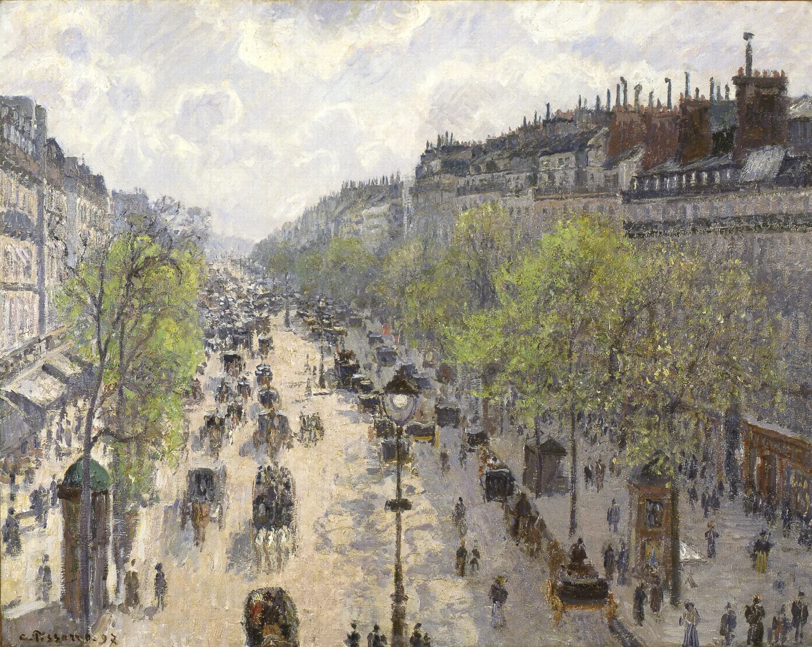 Boulevard Montmartre Spring Wall Art by Camille Pissarro - Canvas Print