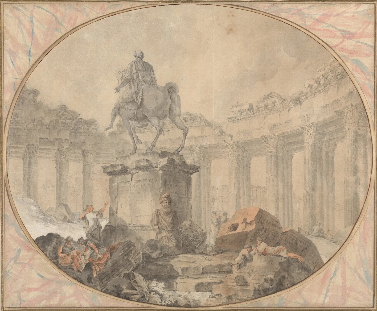 Equestrian Statue Of Marcus Aurelius Wall Art by Hubert Robert - Canvas Print