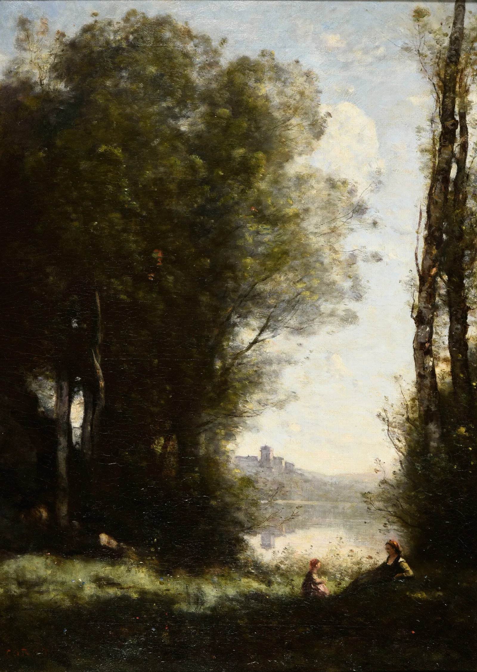 Les Deux Soeurs Sous Les Arbres Au Bord Du Lac Wall Art by Jean-Baptiste-Camille Corot - Canvas Print