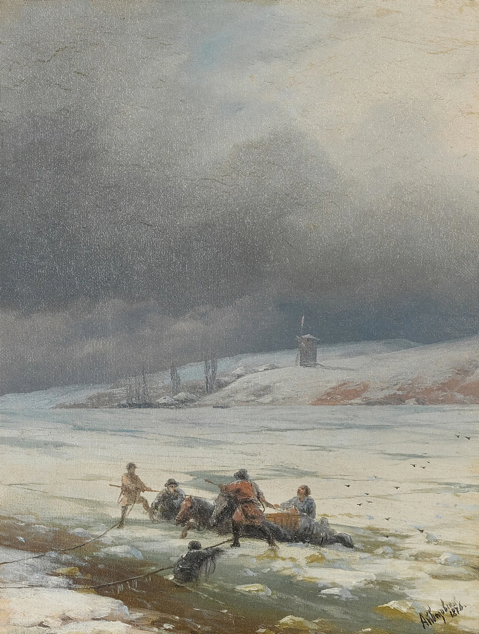 Hauling A Horse And Cart Out Of The Ice Wall Art by Ivan Konstantinovich Aivazovsky - Canvas Print