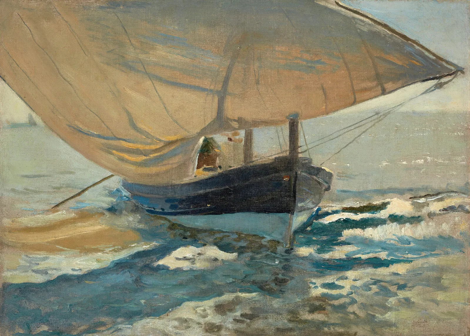 Barcas En La Playa Fishing Boats On The Beach Valencia Wall Art by Joaquín Sorolla - Canvas Print