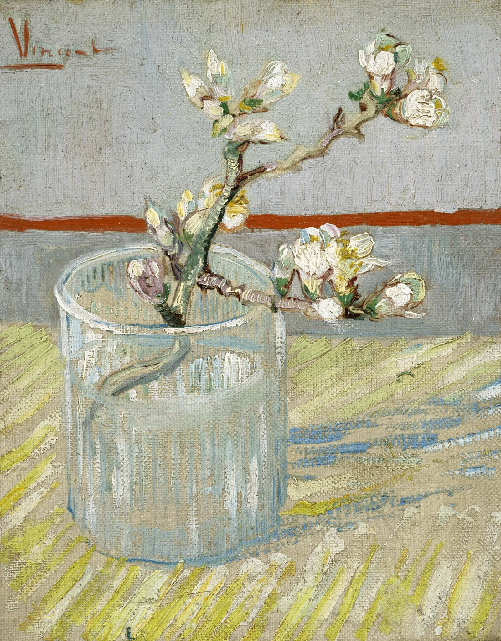 Sprig Of Flowering Almond In A Glass Wall Art by Vincent van Gogh - Canvas Print