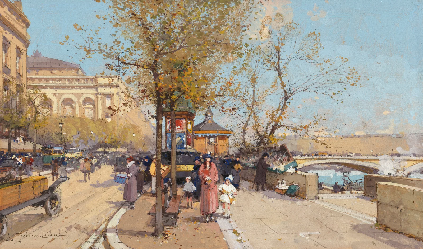 A Stroll By The Seine Wall Art by Eugène Galien-Laloue - Canvas Print