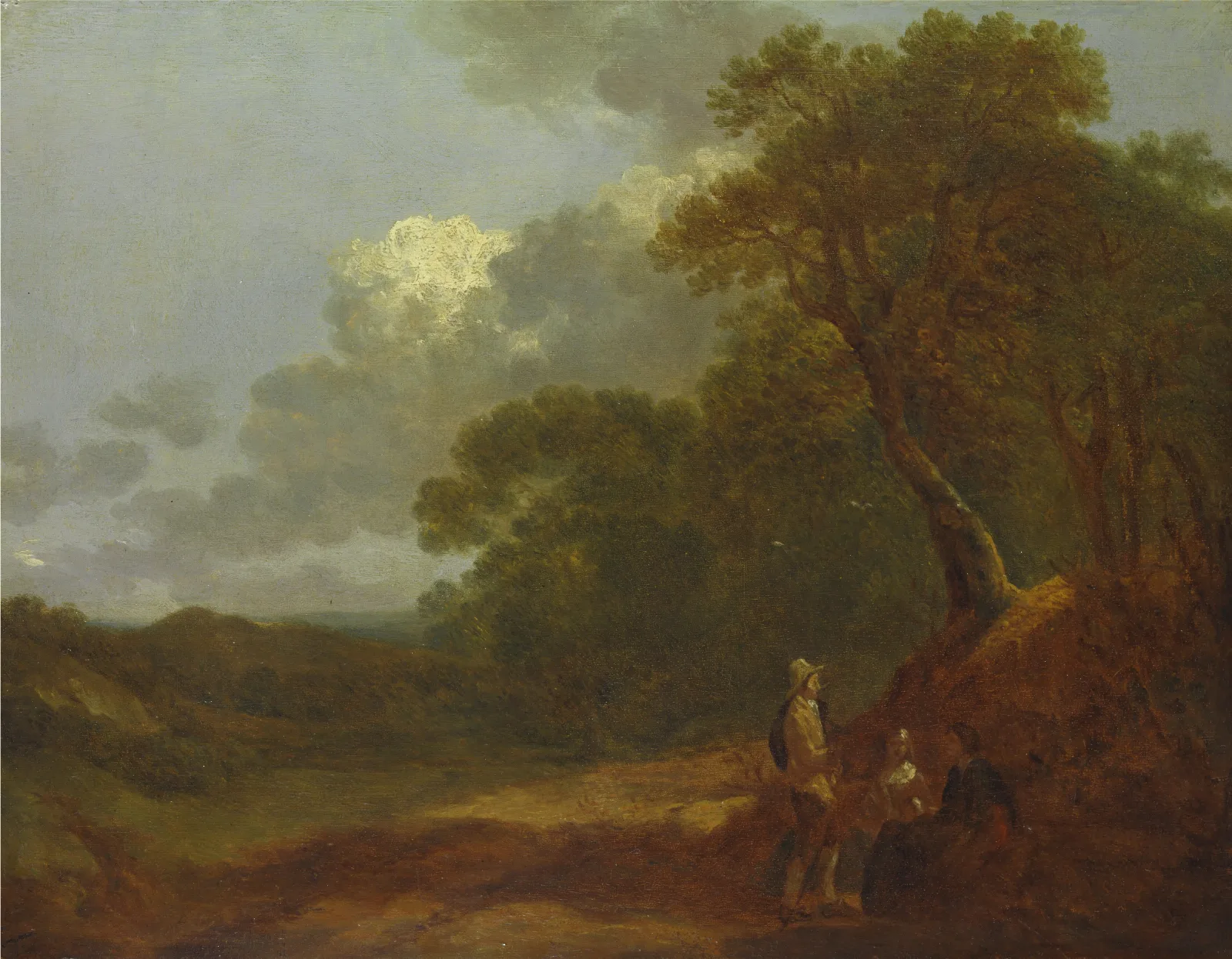 Wooded Landscape With A Man Talking To Two Seated Women Wall Art by Thomas Gainsborough - Canvas Print
