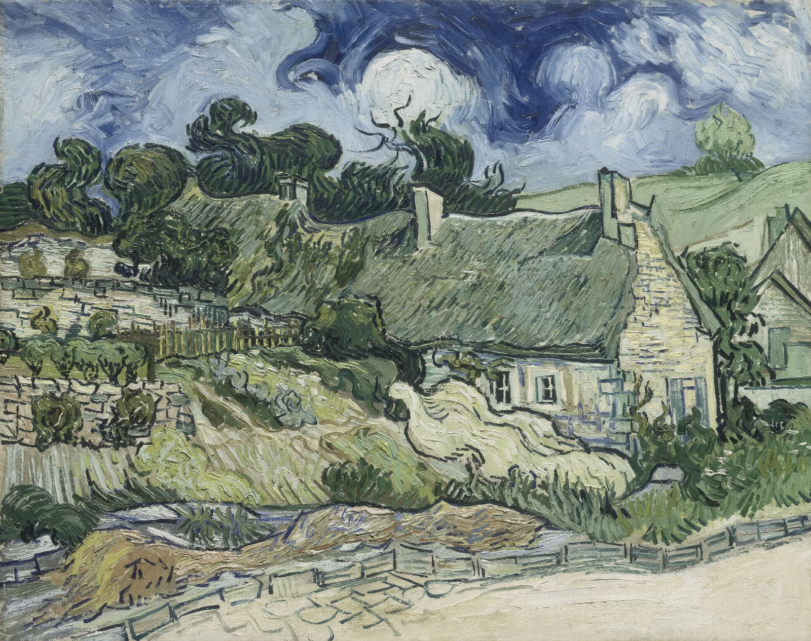 Thatched Cottages At Cordeville Wall Art by Vincent van Gogh - Canvas Print