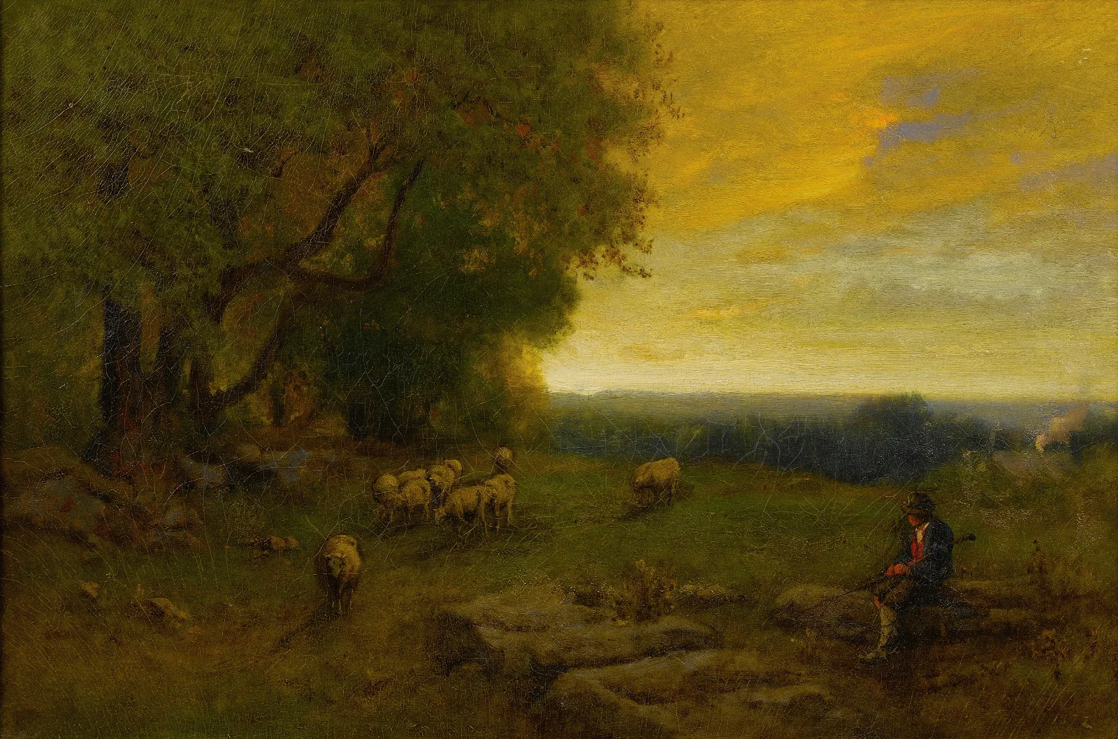 Shepherd And Flock At Sunset Wall Art by George Inness - Canvas Print