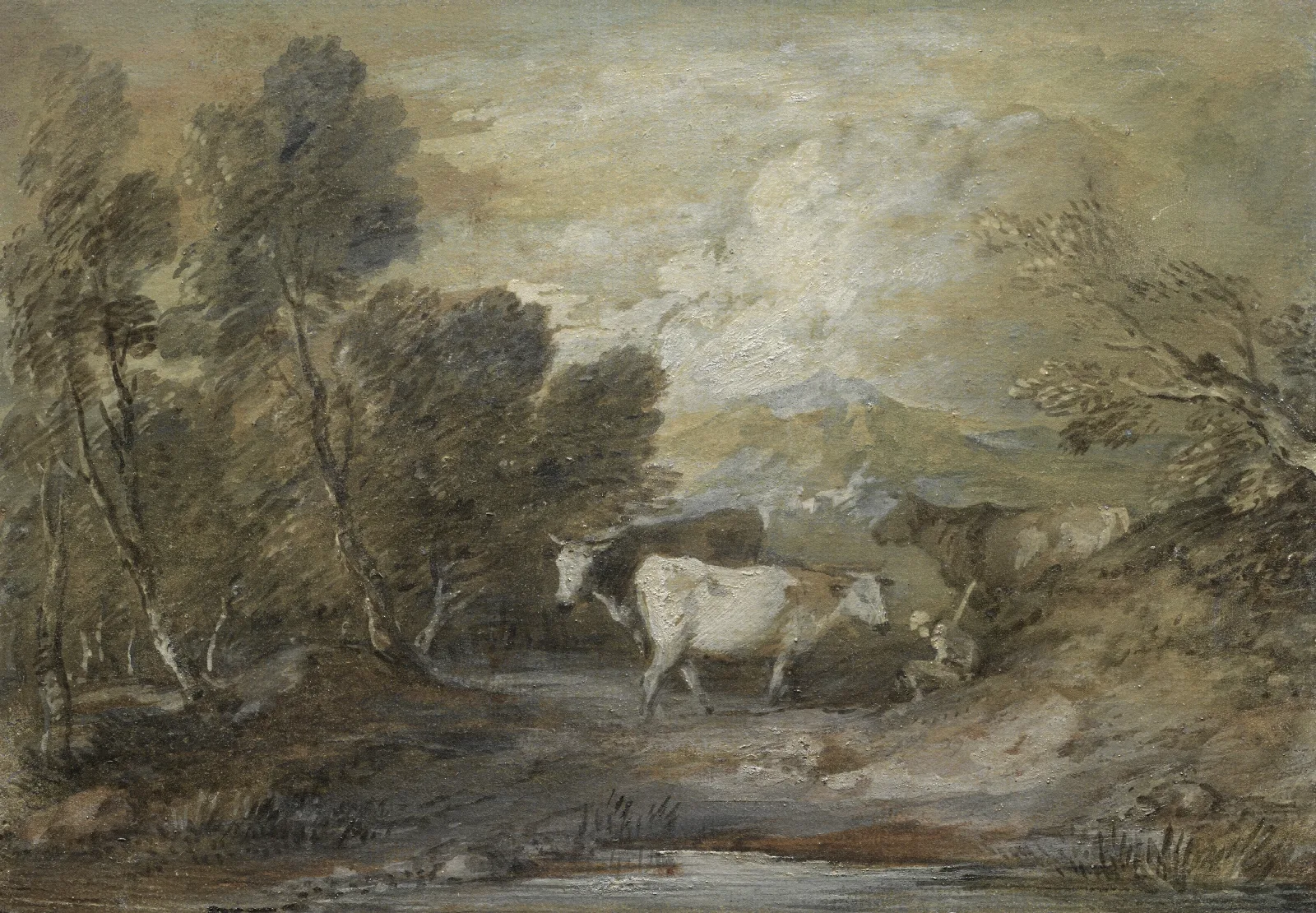 A Herdsman With Three Cows By An Upland Pool Wall Art by Thomas Gainsborough - Canvas Print