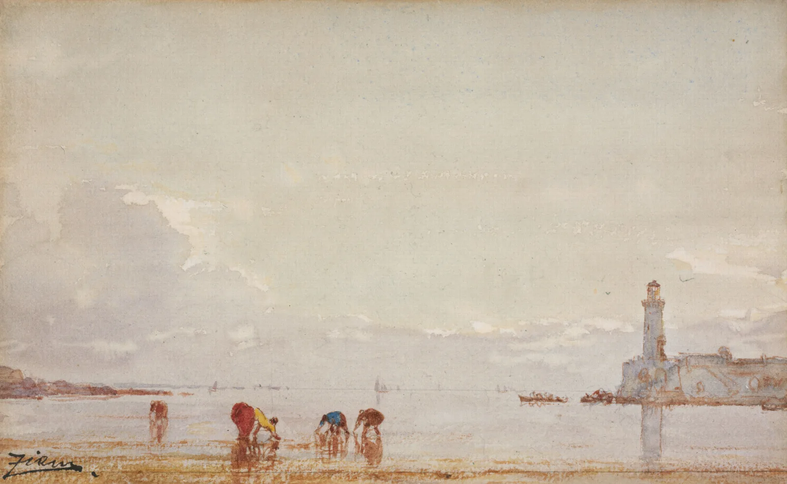 Pecheurs De Coquillages A Antibes Wall Art by Félix Ziem - Canvas Print