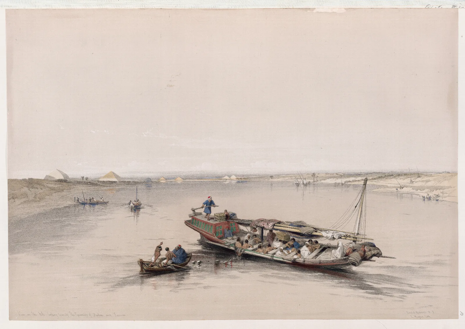 View On The Nile Looking Towards The Pyramids Of Dashour Dahshurand Saccara Saqqarah Wall Art by David Roberts - Canvas Print