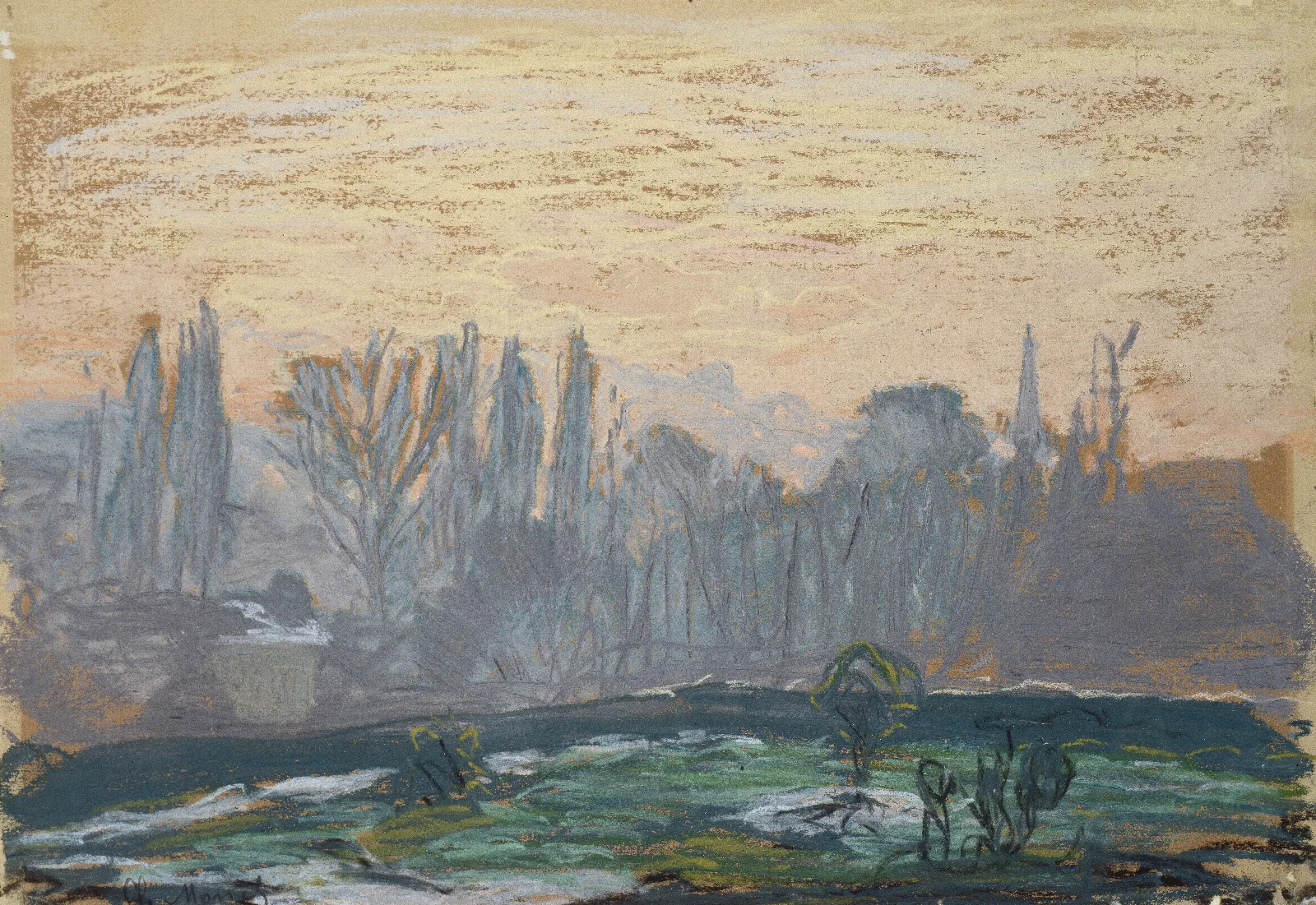 Winter Landscape With Evening Sky Wall Art by Claude Monet - Canvas Print