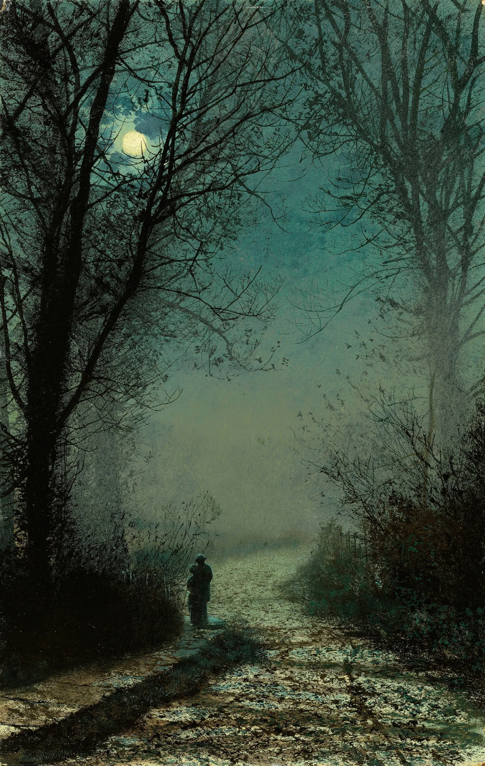 Lovers On A Moonlit Lane Wall Art by John Atkinson Grimshaw - Canvas Print