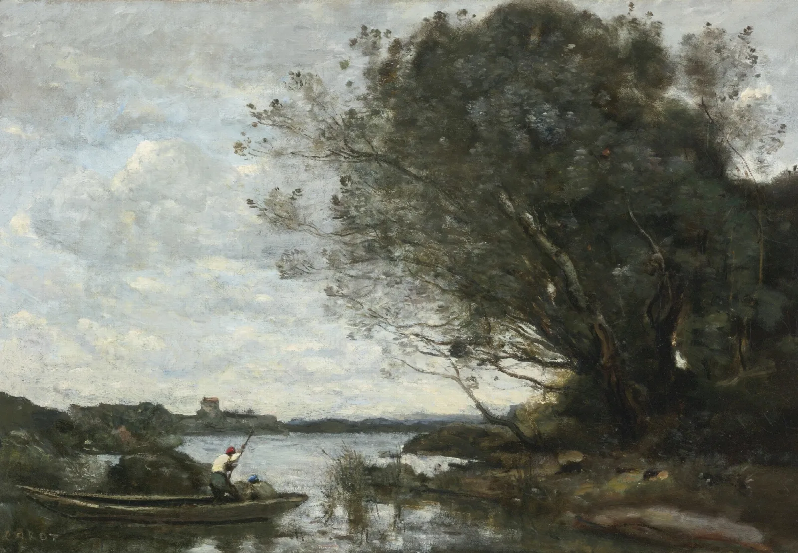 Le Bateau Charge De Foin Wall Art by Jean-Baptiste-Camille Corot - Canvas Print