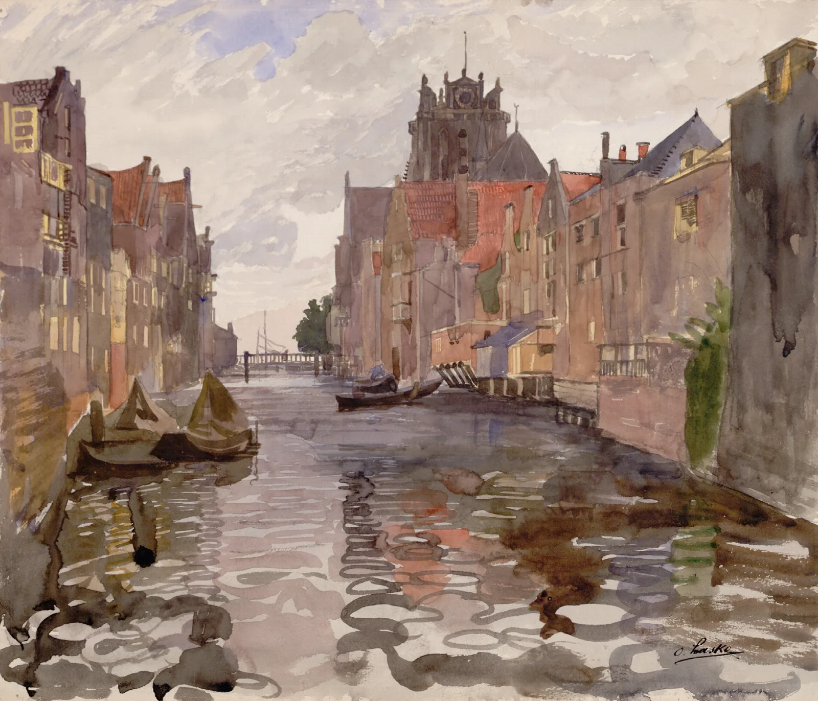 Kanal In Dordrecht Wall Art by Oskar Laske - Canvas Print