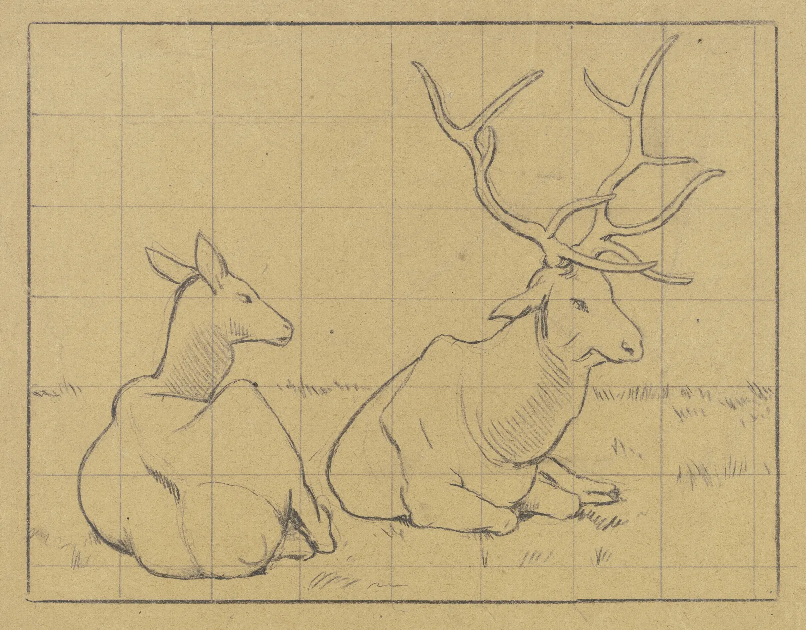 Lying Stags Wall Art by Hans Thoma - Canvas Print