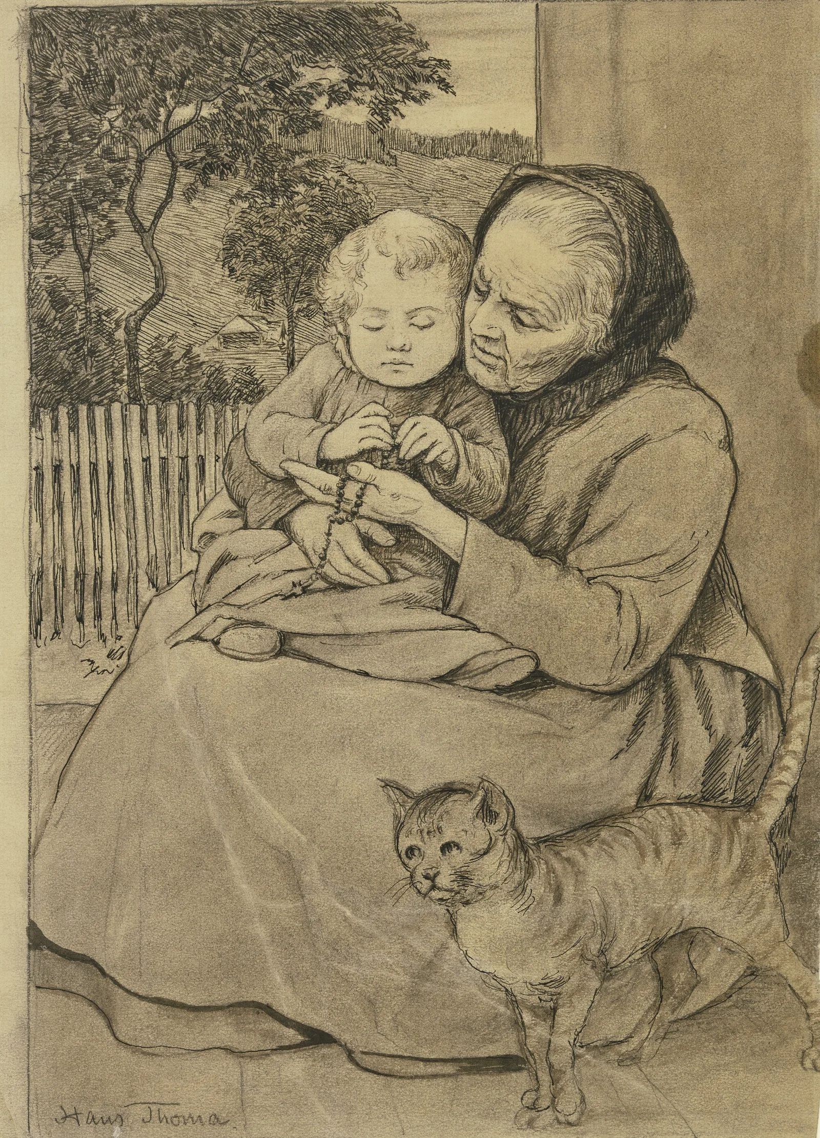 Sitzende Alte Frau Mit Kind Wall Art by Hans Thoma - Canvas Print