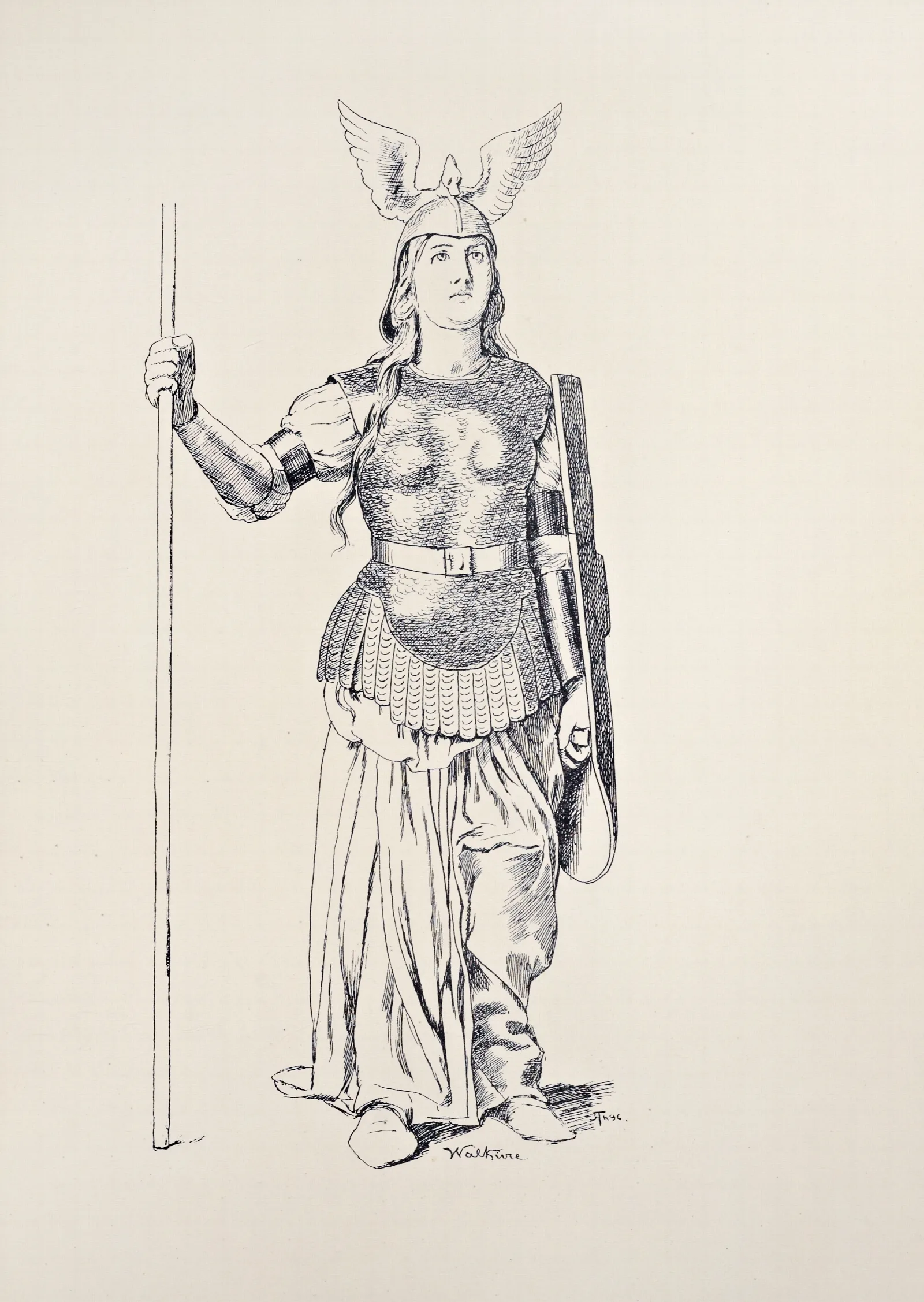 Brunnhilde Weisses Gewand Silberne Rustung Helm Und Waffen Wall Art by Hans Thoma - Canvas Print