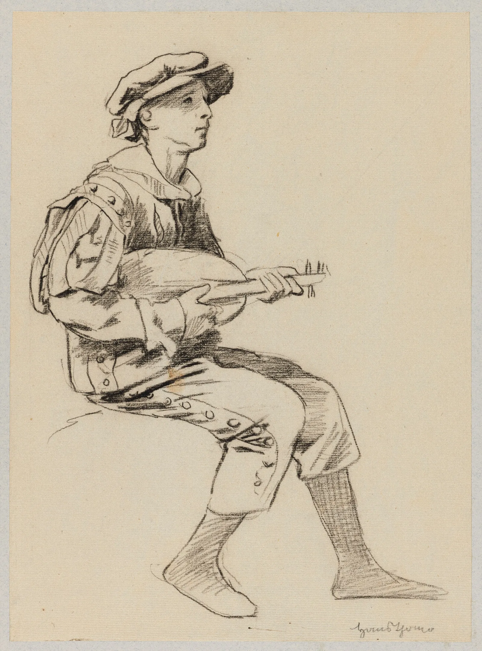 Boy In A Renaissance Costume Playing The Lute Wall Art by Hans Thoma - Canvas Print