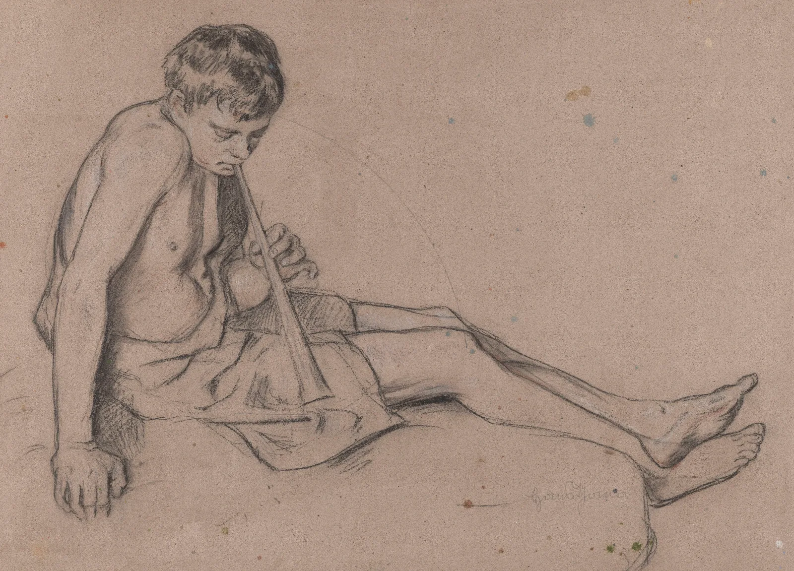 Boy Playing The Pipe Wall Art by Hans Thoma - Canvas Print