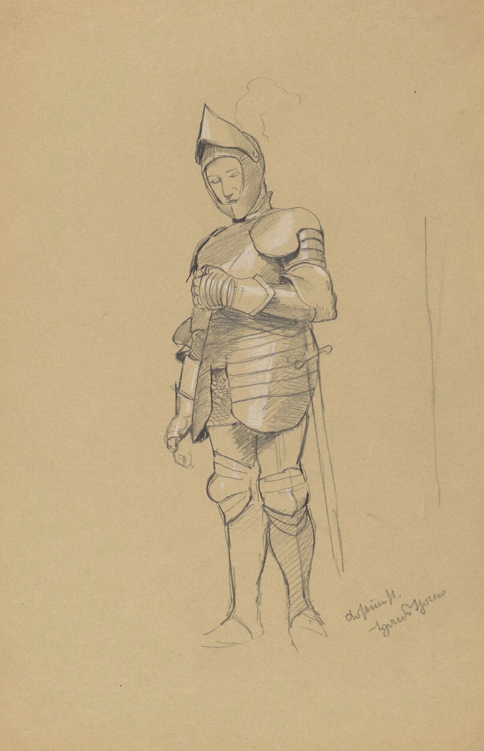 Knight In Armour With A Sword At His Side Wearing A Helmet On His Head Wall Art by Hans Thoma - Canvas Print