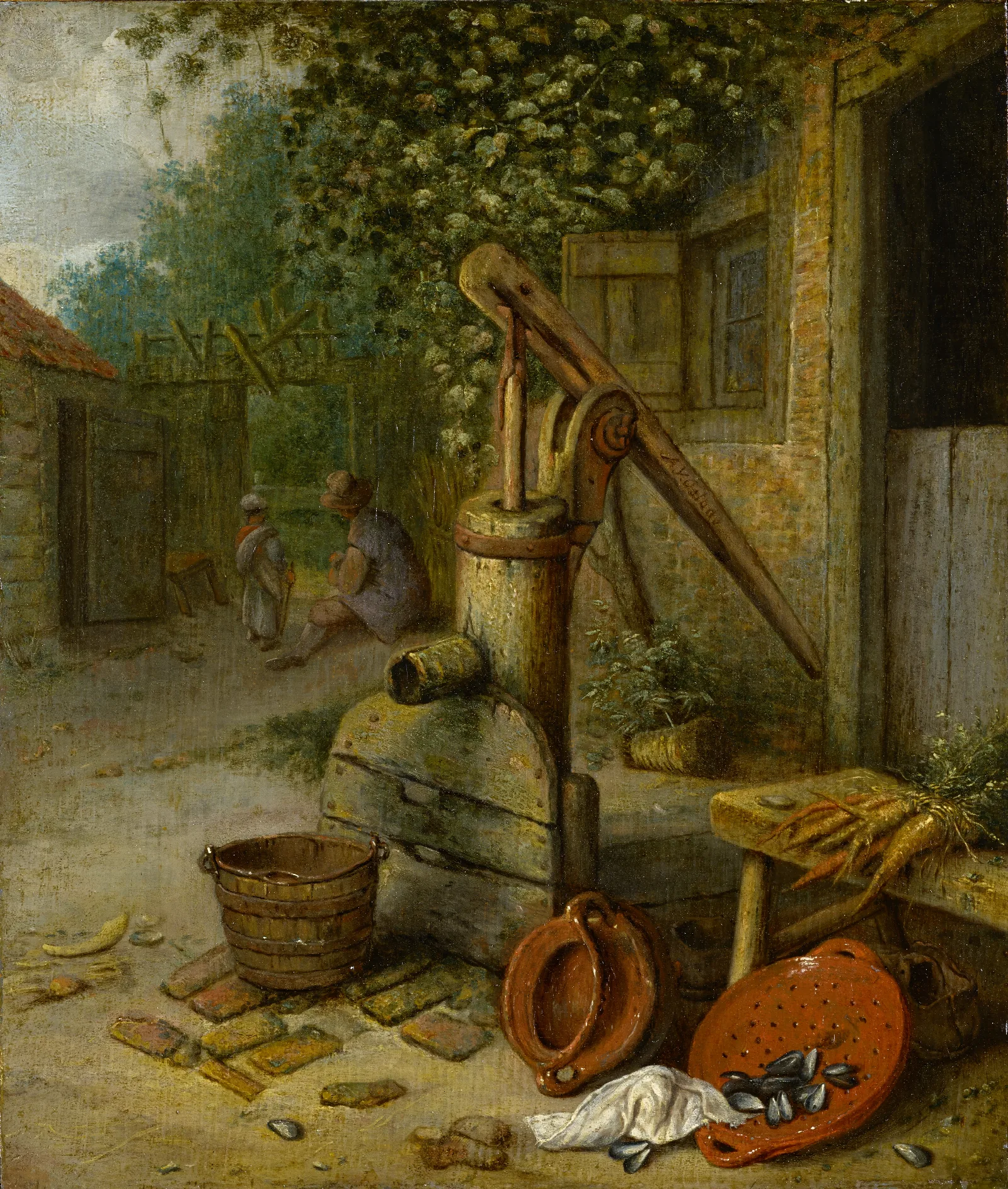Court Of A Farm With Pump Well Wall Art by Adriaen van Ostade - Canvas Print
