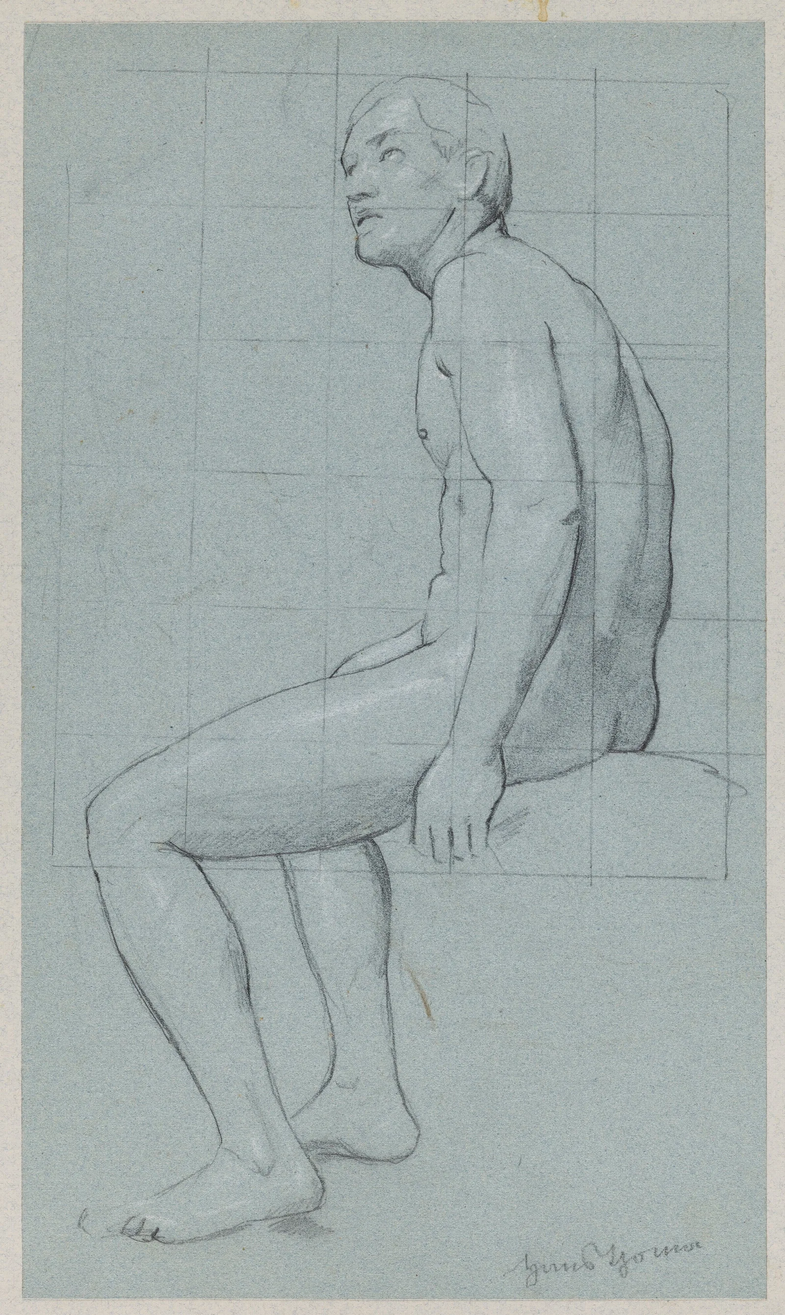 Male Nude Sitting In Profile 2 Wall Art by Hans Thoma - Canvas Print