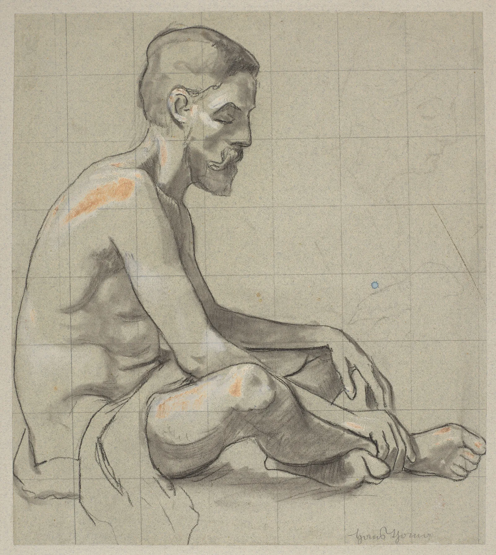 Male Nude Sitting Outline Of A Female Figure Wall Art by Hans Thoma - Canvas Print