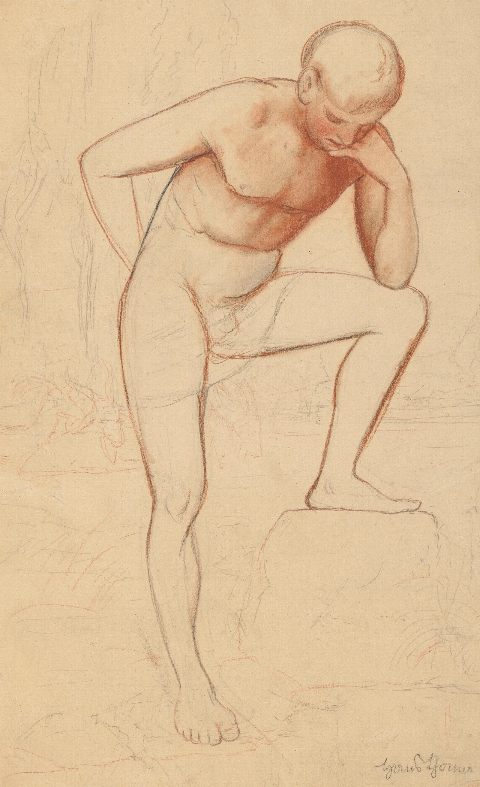 Male Nude Study Against The Background Of A Landscape Wall Art by Hans Thoma - Canvas Print