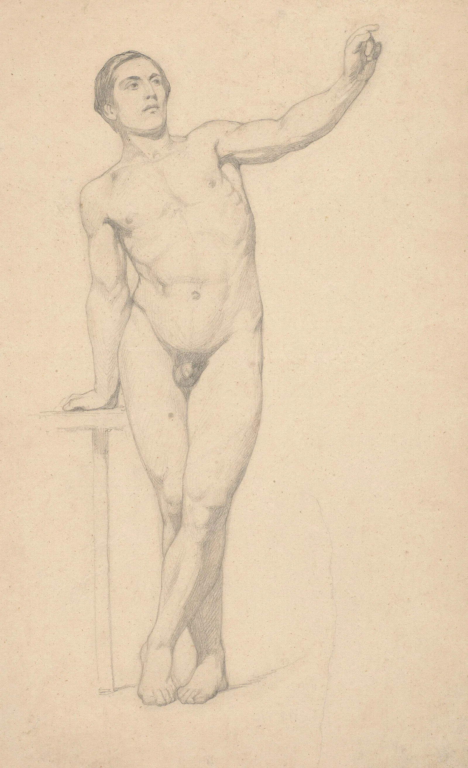 Male Nude With His Left Hand Raised Wall Art by Hans Thoma - Canvas Print