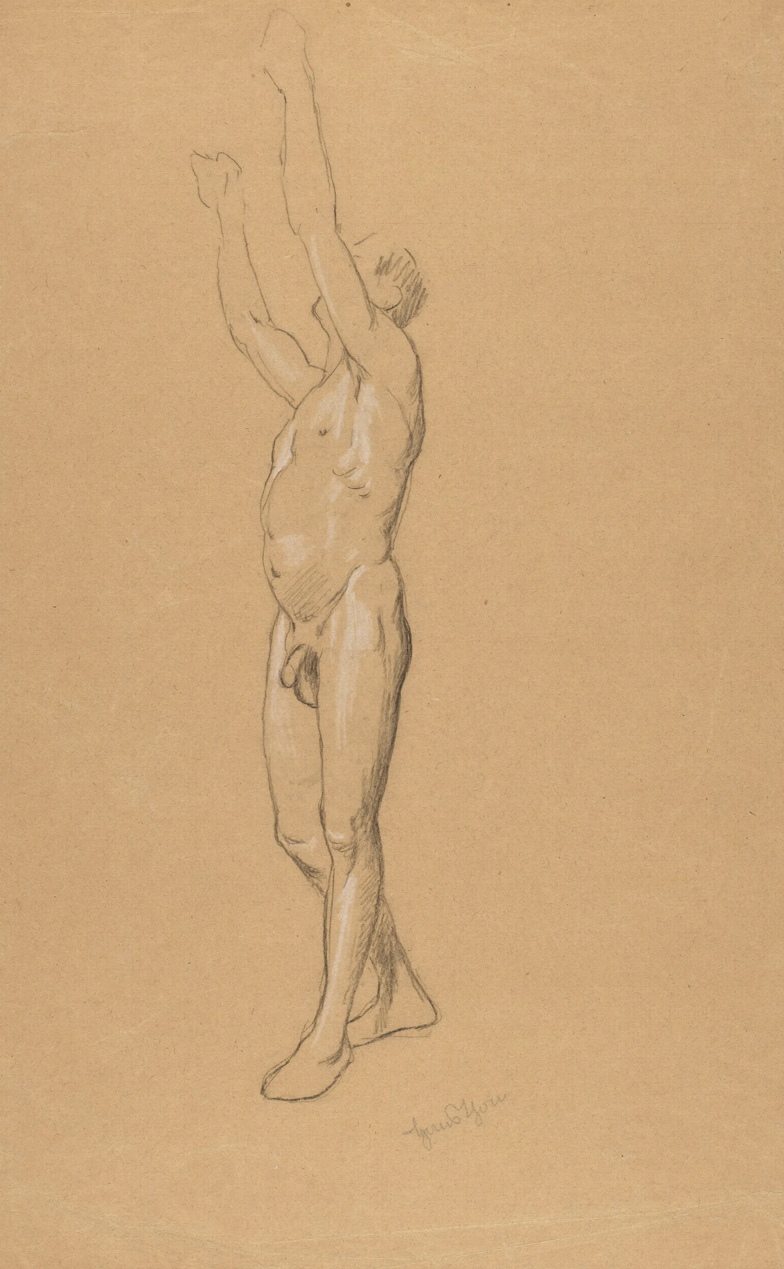 Male Nude With Raised Hands Wall Art by Hans Thoma - Canvas Print