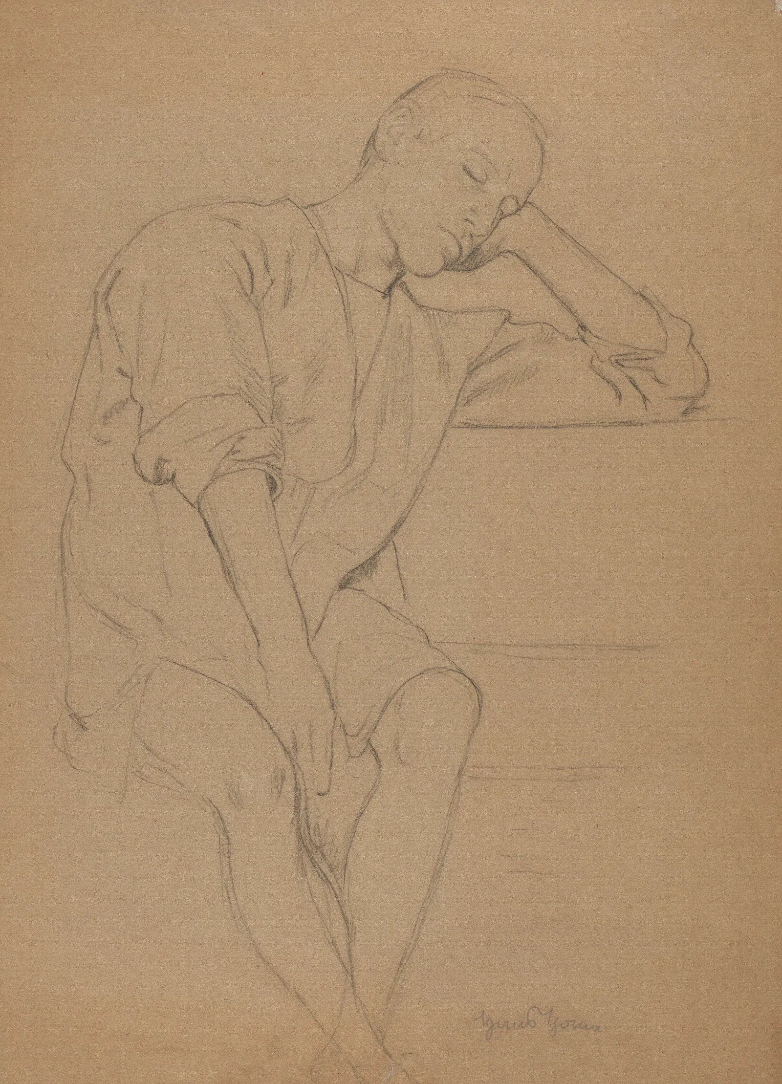 Man Sitting In A Shirt With The Head Resting On The Hand Wall Art by Hans Thoma - Canvas Print
