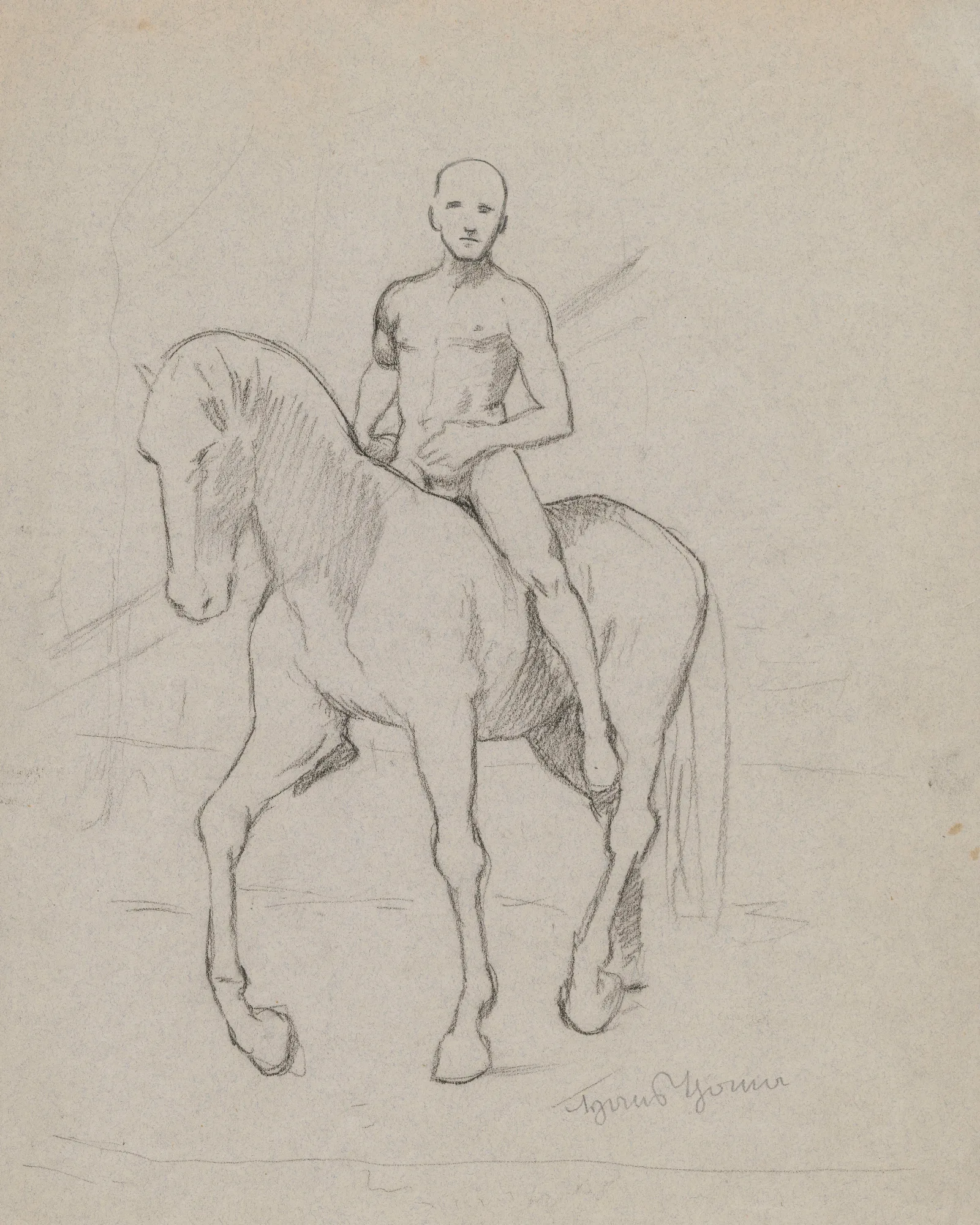 Naked Young Man Riding A Horse Wall Art by Hans Thoma - Canvas Print