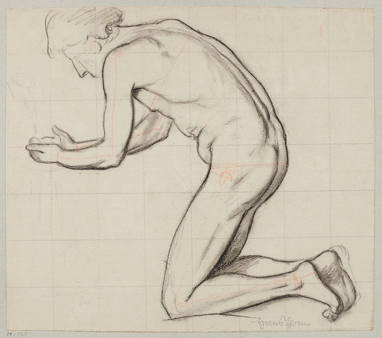 Nude Young Male Kneeling By A Stream And Scooping Water With His Hands Wall Art by Hans Thoma - Canvas Print