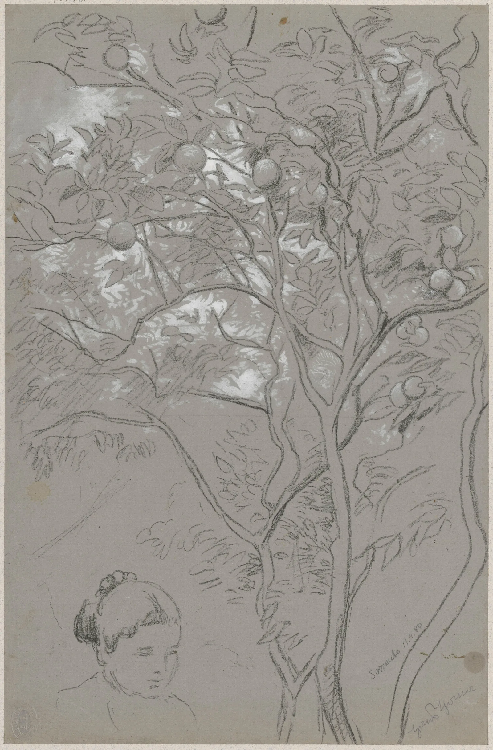 Orange Tree In Sorrento And Study Of A Female Head Wall Art by Hans Thoma - Canvas Print