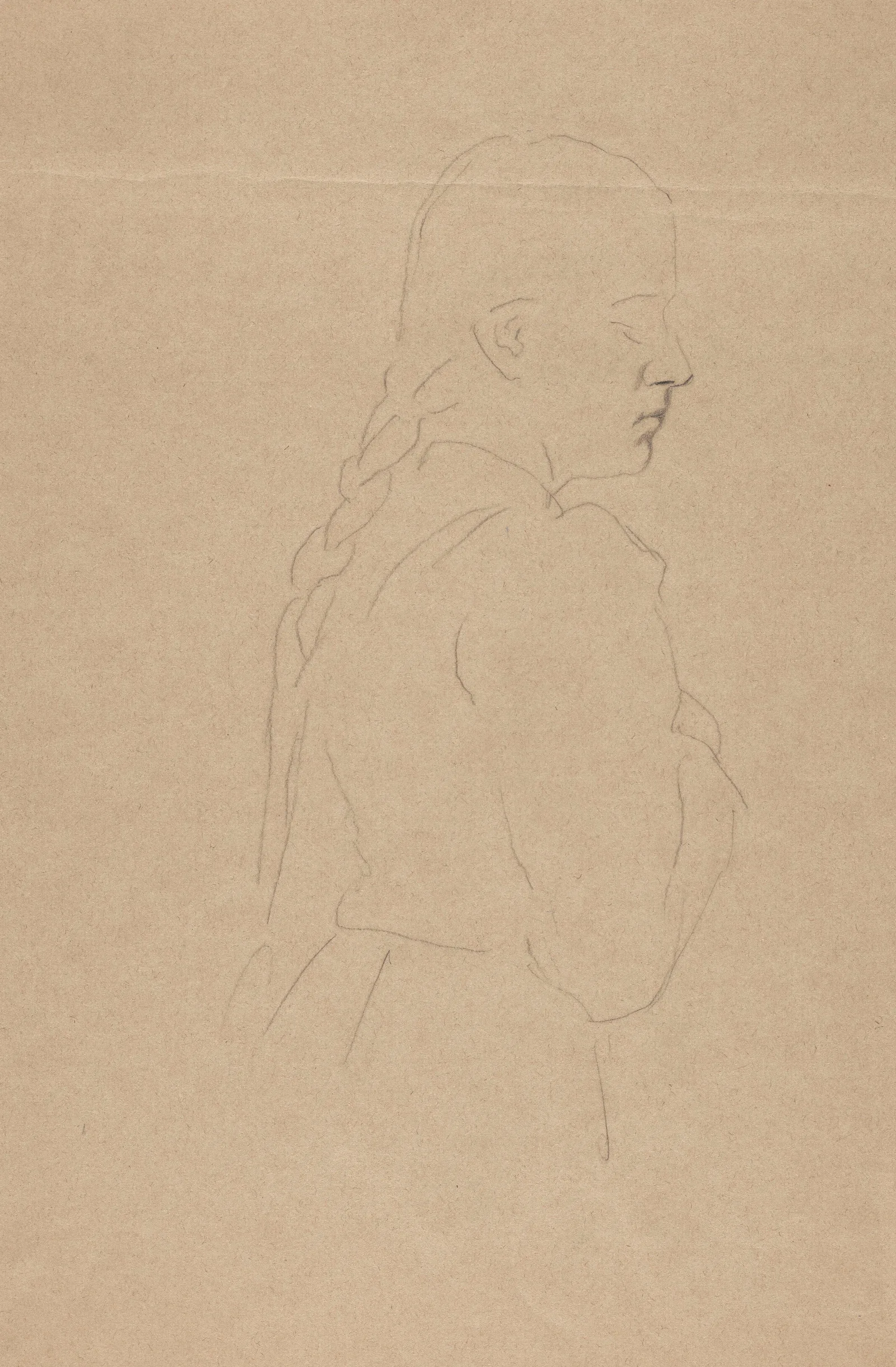 Outline Of A Girl With A Braid Wall Art by Hans Thoma - Canvas Print