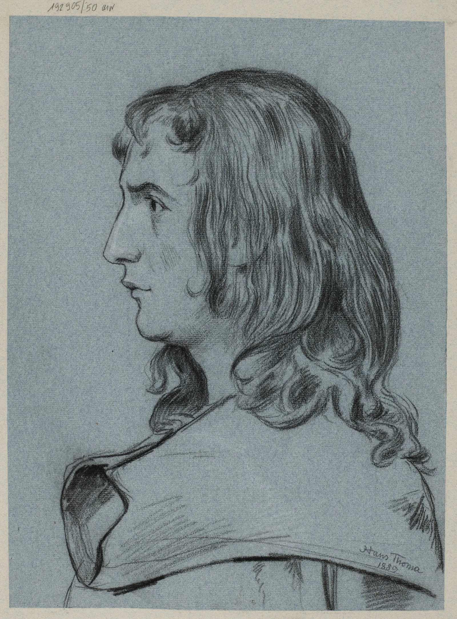 Profile Of A Young Man With Long Hair Wall Art by Hans Thoma - Canvas Print
