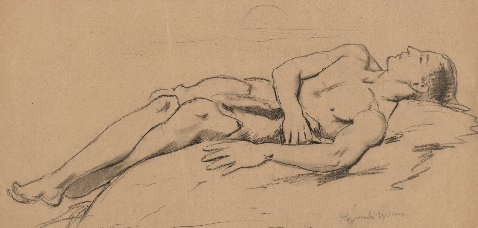 Reclining Semi Nude Young Man Wall Art by Hans Thoma - Canvas Print