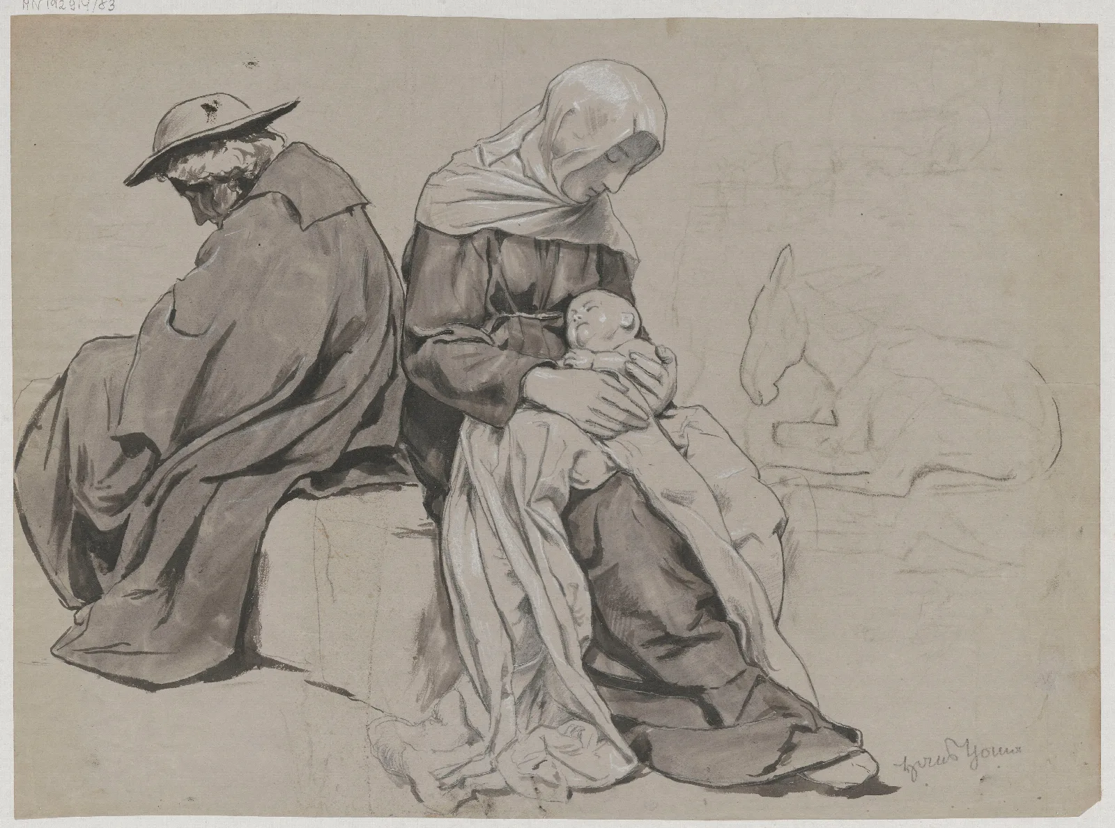 Rest Of The Holy Family During The Flight Into Egypt Wall Art by Hans Thoma - Canvas Print