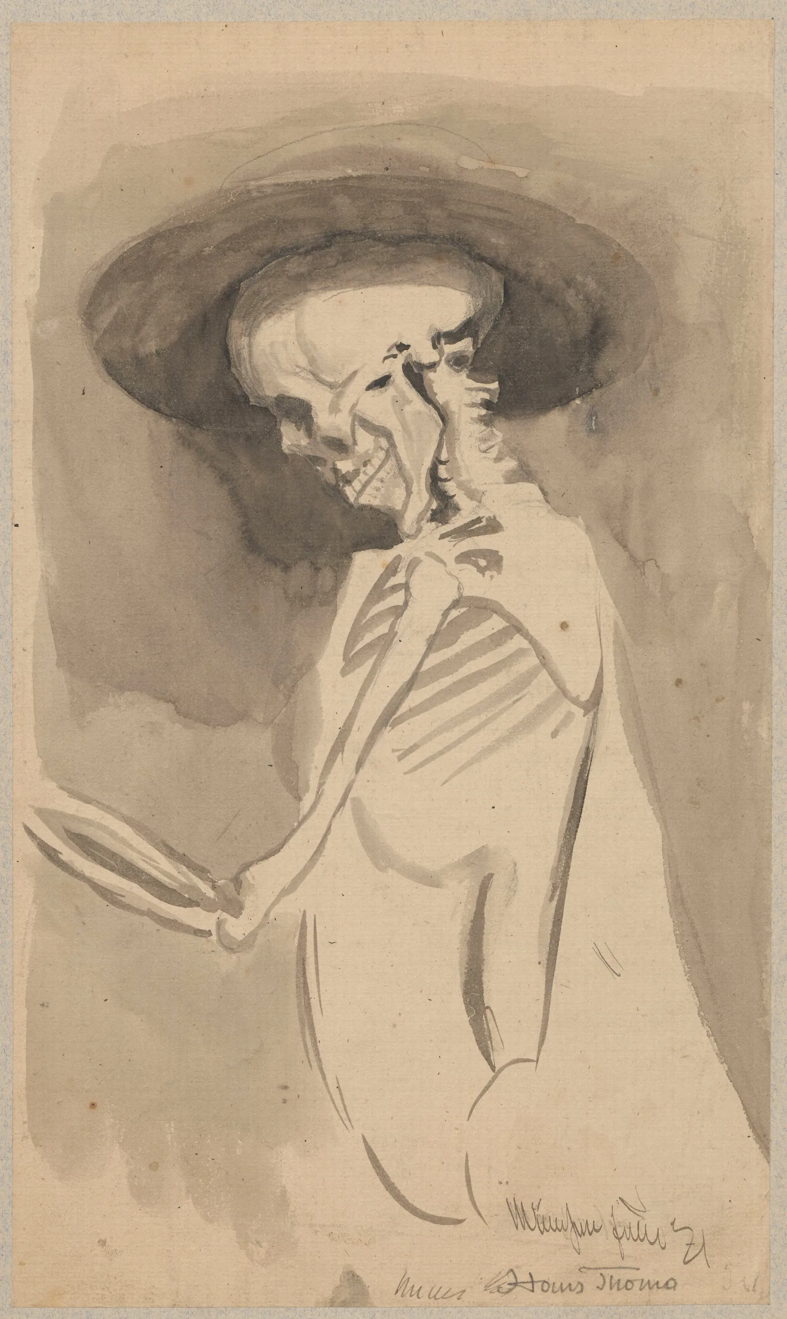 Skeleton In A Hat Wall Art by Hans Thoma - Canvas Print