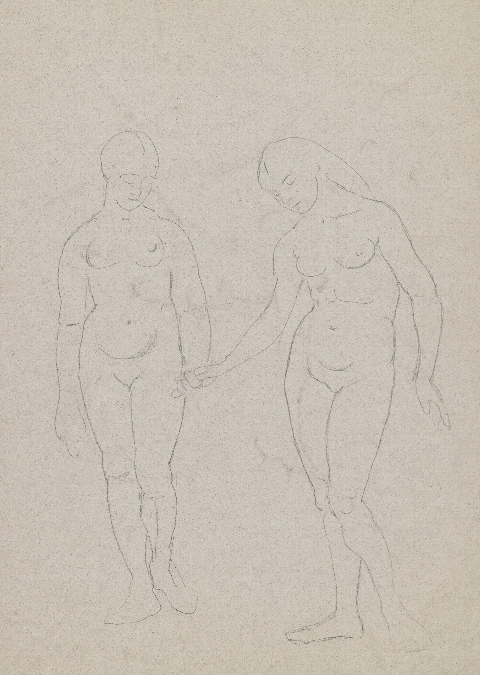 Sketch Of A Naked Young Man On Horseback Depicted In Profile Horse Head In The Back Wall Art by Hans Thoma - Canvas Print