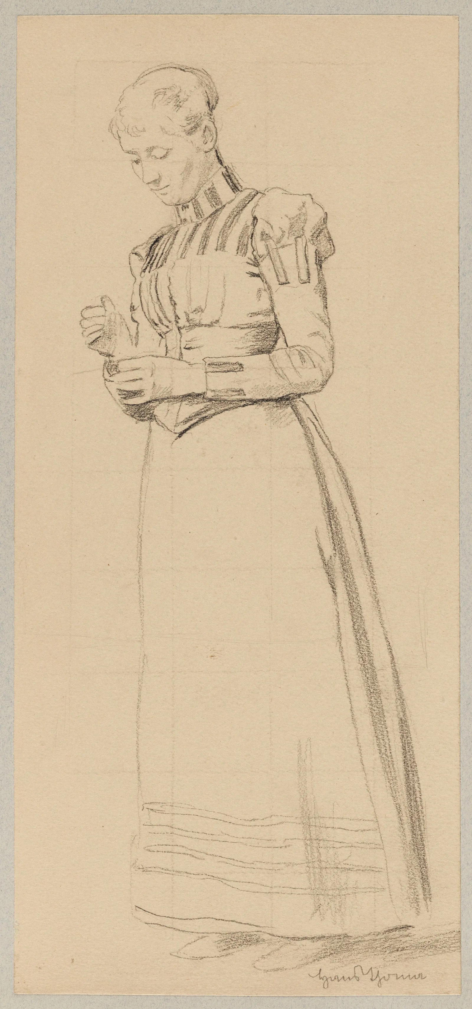 Sketch Of A Woman In A Long Dress With Tilted Head Wall Art by Hans Thoma - Canvas Print