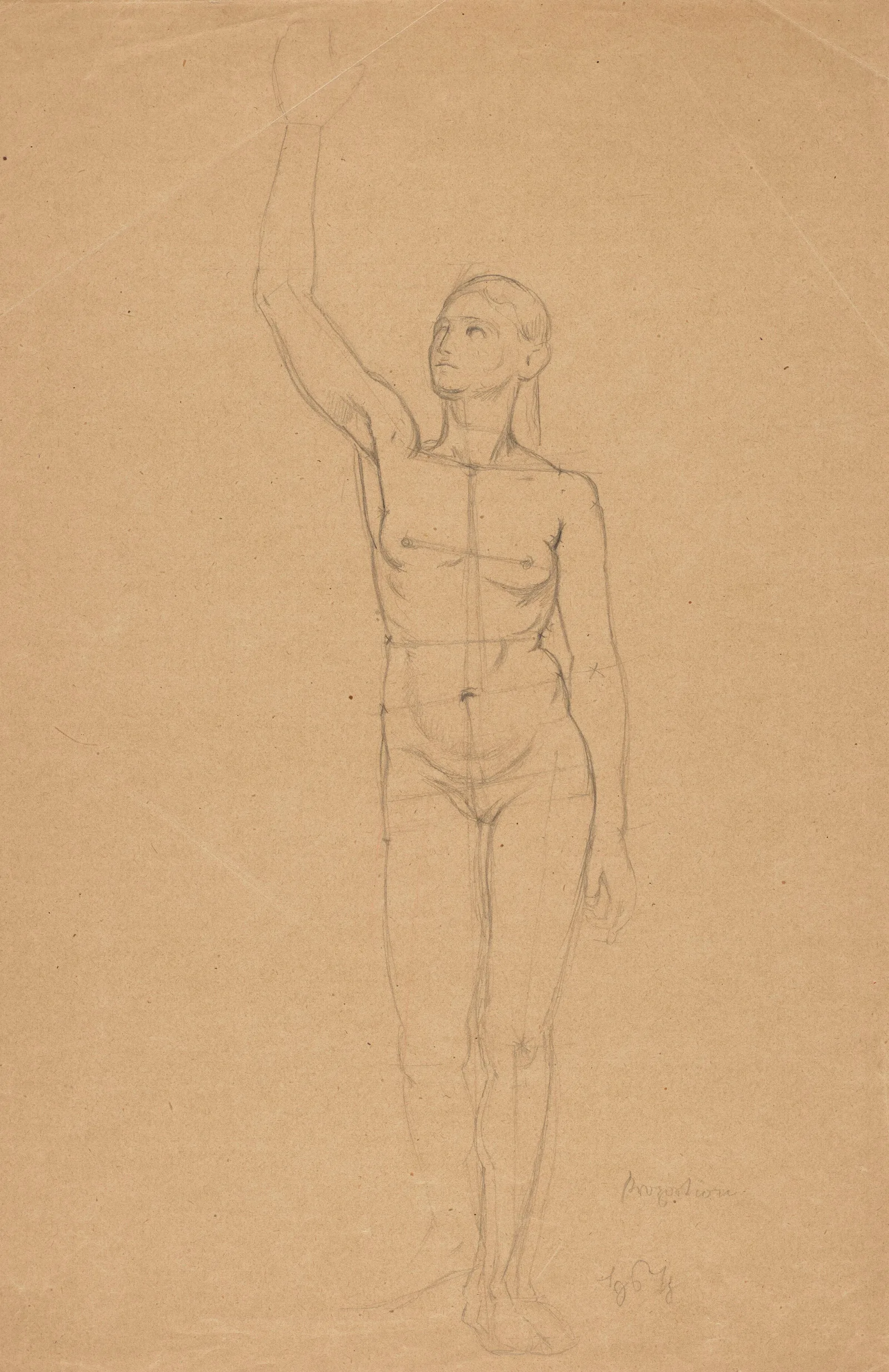 Study For A Female Nude With Her Right Hand Raised Wall Art by Hans Thoma - Canvas Print