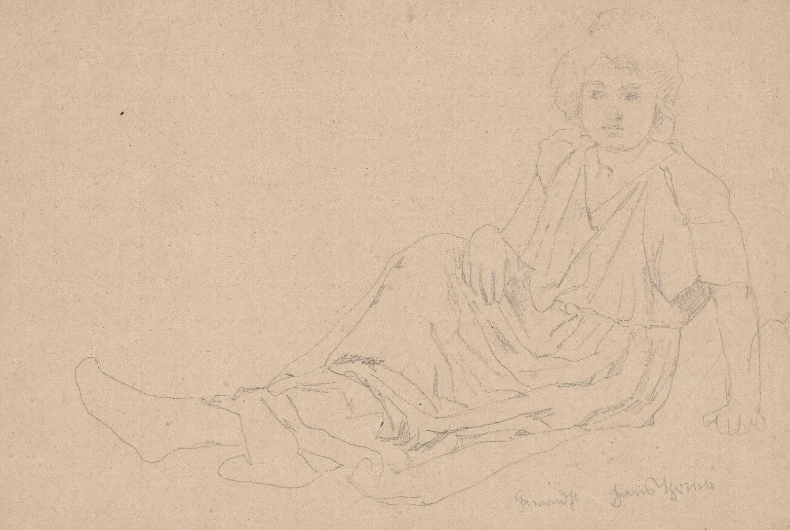 Study Of A Figure Of A Seated Woman Dressed In A Long Robe Wall Art by Hans Thoma - Canvas Print