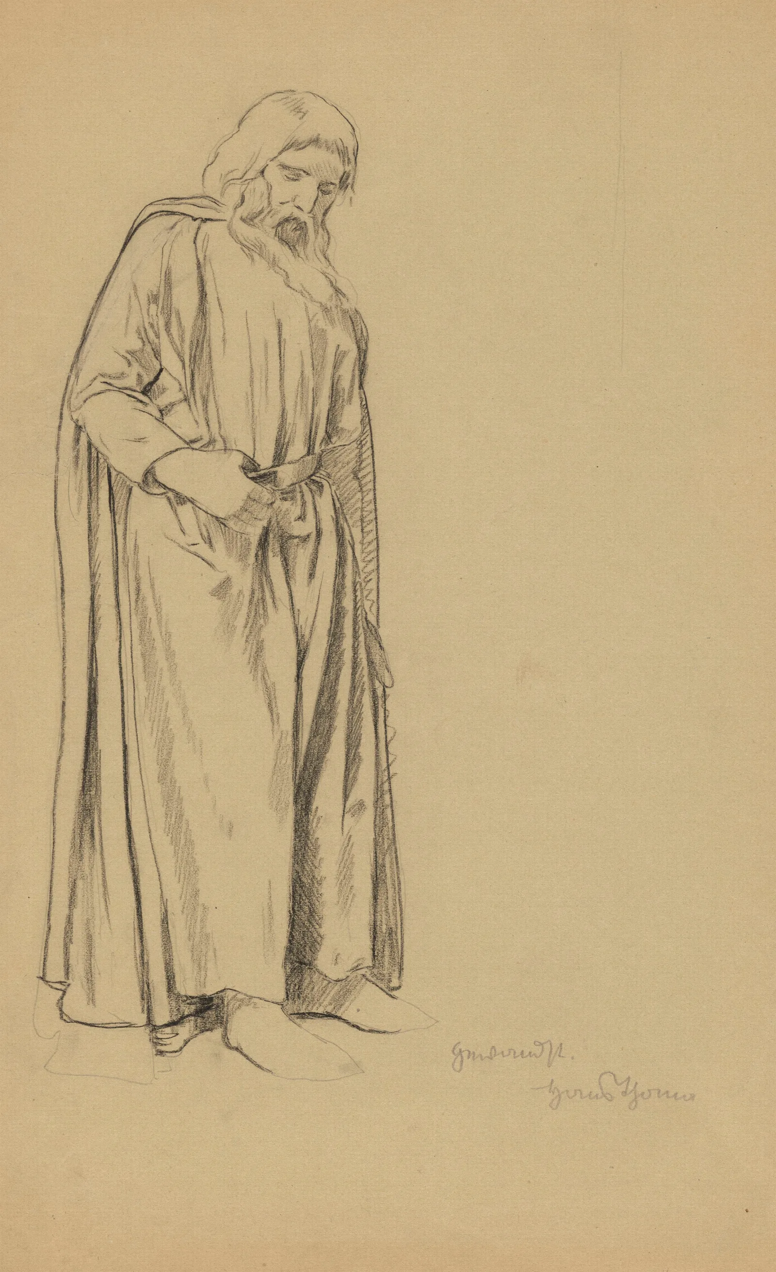 Study Of A Figure Of An Old Man In A Long Robe Wall Art by Hans Thoma - Canvas Print